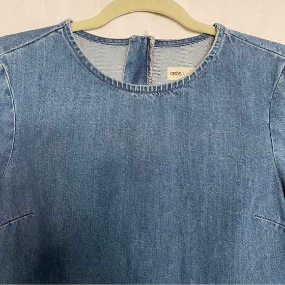 Asos Denim Boxy Boho Split Bell Sleeve Frayed Edge Top - Picture 4 of 13